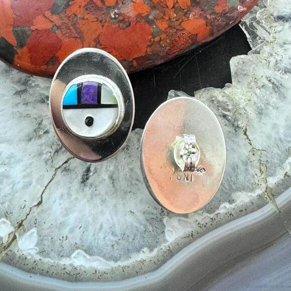 Starllie & Sheryl Edaakie Sterling Multistone Inlay Sunface Stud Earrings #2 - Picture 8 of 10
